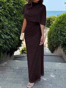 Aloruh 優雅極簡通勤時尚彈性腰多層荷葉邊裝飾長洋裝，適合正式休閒約會晚餐海灘婚禮舞會，白色夏季款 - 中紫紅色 - 查看 3