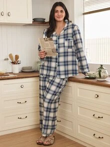 Doze Lane Minimalist Classic Plaid Long Sleeve Pajama Set, Comfortable Casual Loungewear 2 Pieces Set - Multicolor - View 6