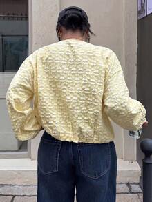 Muchica Plus Size Women's Jacquard Long Sleeve Zip Front Casual Jacket - Multicolor - View 2
