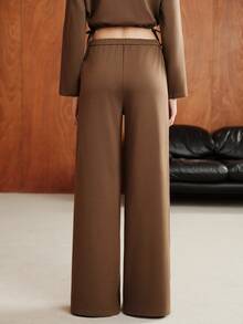Anewsta Essential Autumn Outing & Shopping Woven Polyester Loose Straight Leg Pants, Lengthening Effect - Brown - View 6