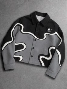Manfinity EMRG Men's Letter & Star Pattern Single-Breasted Casual Jacket - Multicolor - View 1