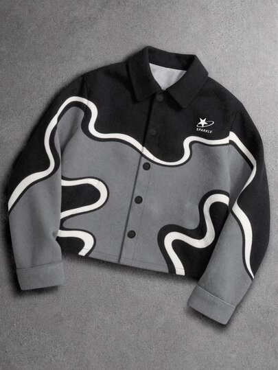 Manfinity EMRG Men's Letter & Star Pattern Single-Breasted Casual Jacket