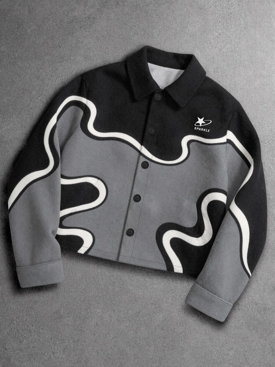 Manfinity EMRG Men's Letter & Star Pattern Single-Breasted Casual Jacket - Multicolor - View 1