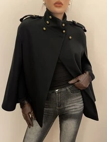 DAZY Women's Solid Color Casual Versatile Daily Wear Overcoat - Black - View 2
