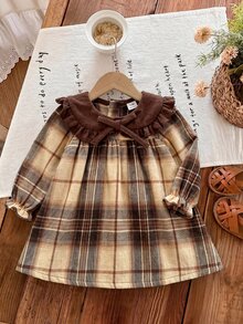 SHEIN 新生兒格子拼接休閒日常夏季洋裝 - 彩色 - 查看 3