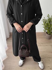 Solavon Women's Solid Color Front Button Hooded Jacket And Pants Arabic Outfit Set - Black - View 4