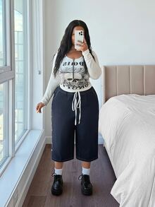 EMERY ROSE Plus Size Women Non-Stretch Denim Capris Cowboy Outfits - Dark Wash - View 5