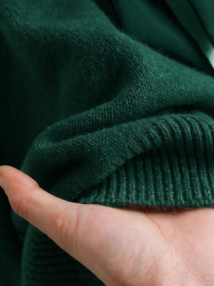 CosyJoli Plus Size Casual V-Neck Bowknot Tie Back Loose Pullover Sweater In Fall/Winter Casual Mother's Day - Dark Green - View 9
