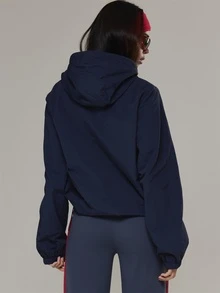 Musera Sport Contrast Colour Panel Zip Through Sport Logo Nylon Style Loose Fit Jacket Active Outdoors Workout Gym Terra Peak - Navy Blue - View 5