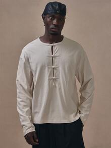Musero Oversized Drop Shoulder Long Sleeve Front Knot And Loop Attatchment Autum Winter Essentials - Apricot - View 1