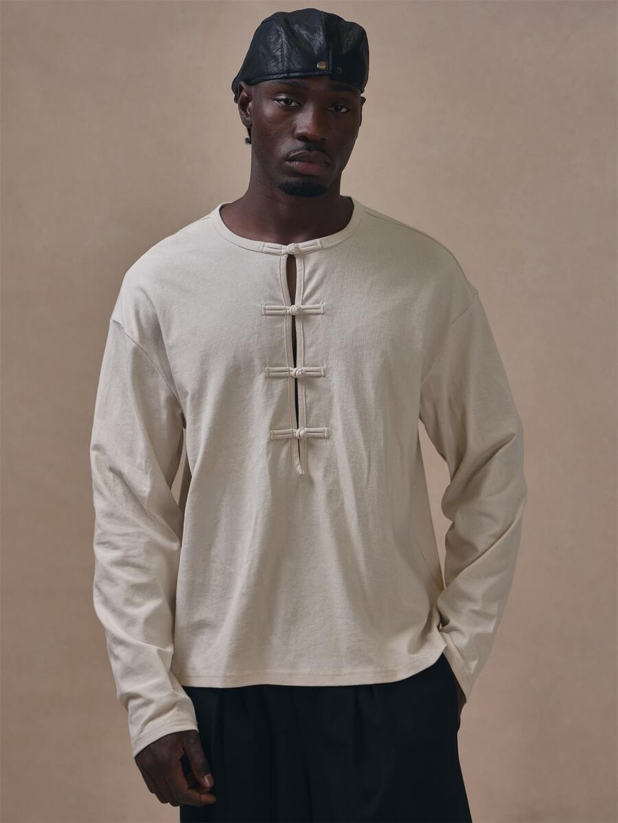 Musero Oversized Drop Shoulder Long Sleeve Front Knot And Loop Attatchment Autum Winter Essentials - Apricot - View 1