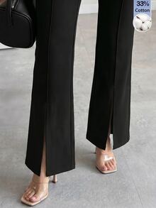 Editum Women's Solid Color Casual Elegant Versatile Daily Wear Long Pants Business Work Black Fall - Black - View 1