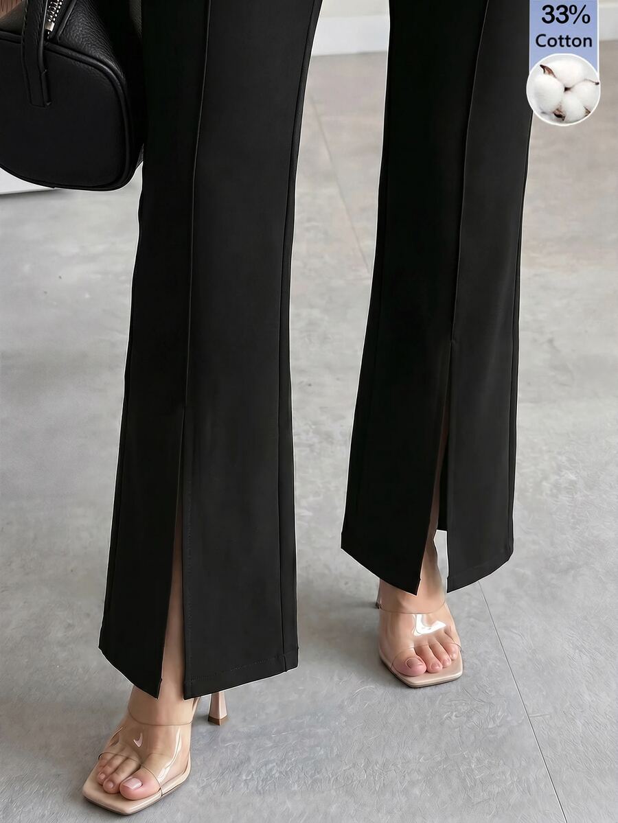 Editum Women's Solid Color Casual Elegant Versatile Daily Wear Long Pants Business Work Black Fall - Black - View 1