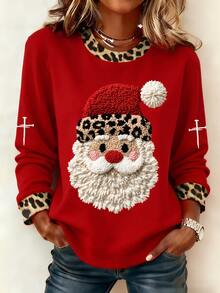 GlowEve CURVE Plus Size Women's Casual Crew Neck Christmas Pattern Embroidered Beadwork Long Sleeve Sweatshirt, Holiday Bow Pattern, Long Sleeve Pullover - Blue - View 4
