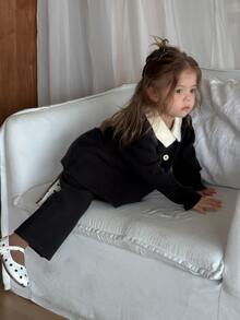 DAZY Infant (Girl) Contrast Color Lapel Long Sleeve Autumn/Winter Sweater Set - Black - View 7