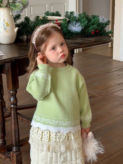 DAZY Infant (Girl) Round Neck Polka Dot Korean Style Long Sleeve Autumn/Winter Sweater