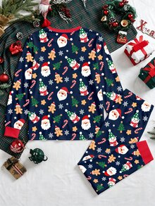 SHEIN [Excl, 嬰兒與兒童]男士卡通印花長袖上衣與長褲聖誕居家服套裝 - 彩色 - 查看 2