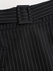 Sweetra Women's Striped Fabric Commuter Minimalist Pocket Flap A-Line Skirt - Black - View 3