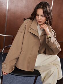 Anewsta Women's Solid Color Casual Versatile Daily Overcoat - Camel - View 2