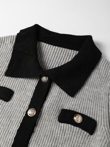GlowEve CURVE Plus Size Korean Style Button Contrast Color Long Sleeve Knit Cardigan - Multicolor - View 4