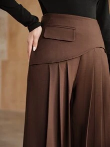 Anewsta Women's Pleated Solid Color Casual Daily Wear Suit Pants - Coffee Brown - View 1