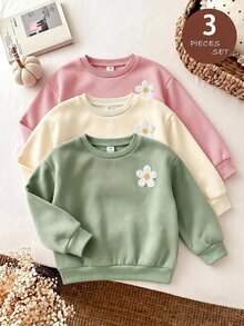SHEIN 女童 3件組 針織純色圓領寬鬆休閒秋冬衛衣套裝 - 彩色 - 查看 6