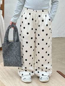 DAZY Young Girl Polka Dot Casual Versatile Daily Wear Long Pants - Beige - View 1