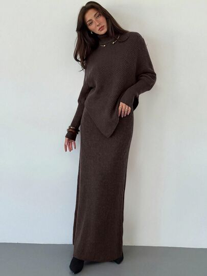 Aloruh Burgundy stickat 2-delat set, ny höst