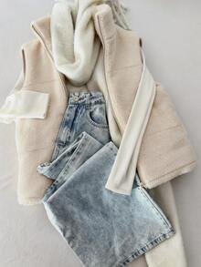 SHEIN New Casual Versatile Fashion Women's Lamb Wool Jacket - Apricot - View 5
