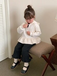DAZY Infant (Girl) Solid Color Bow Hooded Long Sleeve Sweatshirt Winter - White - View 8