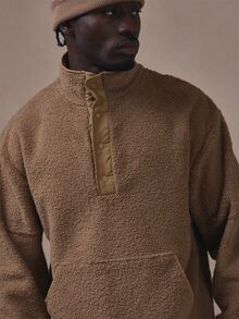 Musero Borg Funnel Neck Long Sleeve Top With Contrast Placket And Press Stud Fastening Autum Winter Essentials - Brown - View 5
