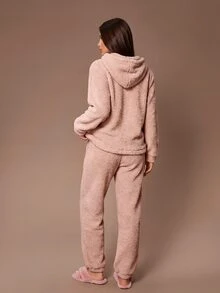 Lazeform Girls' Soft & Sweet Plush Long Sleeve Jacket, Vest & Pants 3 Pieces Loungewear Set - Coral Pink - View 2