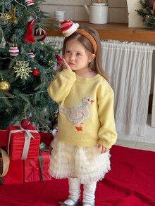DAZY Baby Girl Cute Applique Embroidery Fashion Long Sleeve Sweater - Light Yellow - View 6