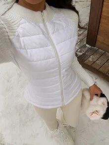 SHEIN EZwear Cardigan Rajut Lengan Panjang Raglan dengan Resleting Depan untuk Wanita, Cocok untuk Musim Gugur/Dingin - Aprikot - View 9