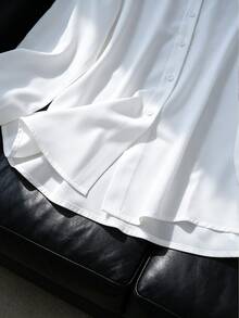SHEIN LUNE 女款休閒寬鬆長袖襯衫，極簡百搭，適合日常穿著 - 白色 - 查看 5