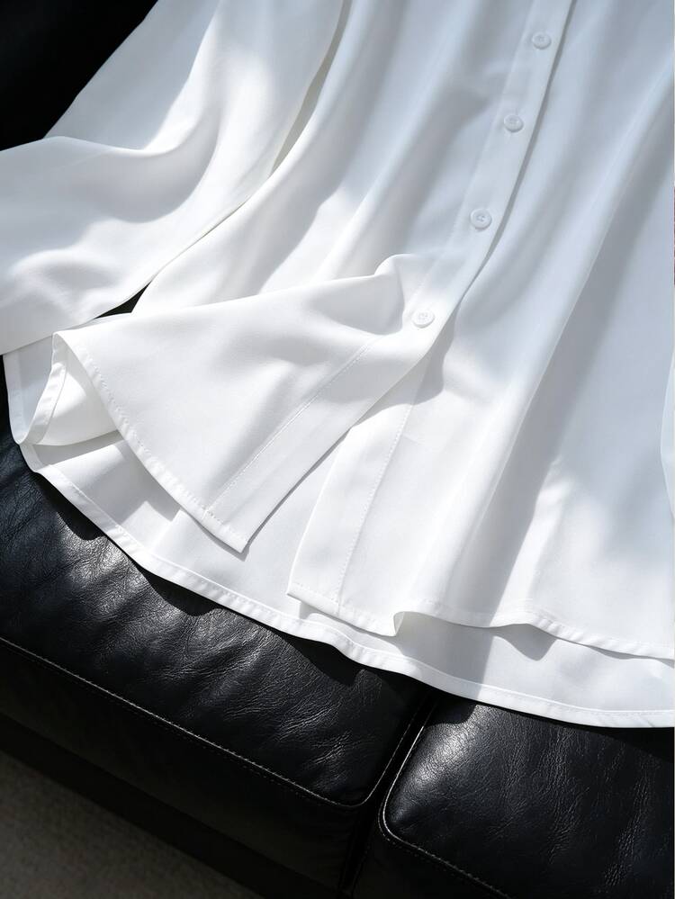 SHEIN LUNE Women's Casual Loose Fit Long Sleeve Shirt, Minimalist And Versatile For Daily Wear - White - View 5