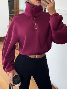 Aloruh Women's Autumn/Winter New Sweatshirt Jacket, High Neck Sweatshirt, Purple-Red Sweatshirt, Slogan Sweatshirt - Red Violet - View 2