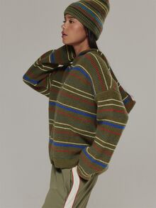 Musera Sport Jaket Rajut Oversized Berkerudung dengan Resleting dan Garis-Garis Aneka Warna, Cocok untuk Aktivitas Luar Ruangan, Olahraga, Gym, Musim Gugur, Musim Dingin, Terra Peak - Hijau Tentara - View 4