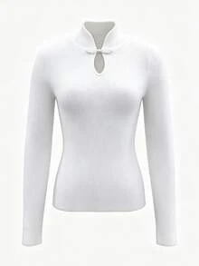 Trelyra Women's Solid Color Casual Versatile Daily Wear Long Sleeve Sweater - White - View 8