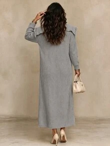 SHEIN 女款素色流蘇設計休閒百搭日常穿著開襟衫 - 淺灰色 - 查看 2