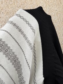 Easura Plus Size Off-Shoulder Jacquard Knit Waist-Cinching Midi Dress - Black - View 7