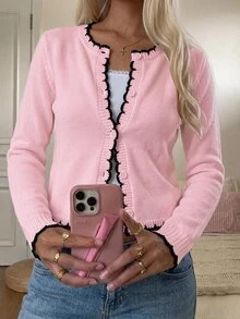 CovetEZ Women's Colorblock Casual Versatile Daily Outing Cardigan - Baby Pink - View 6