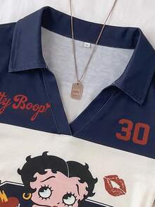 Attitoon Betty Boop x SHEIN Women's Cartoon Pattern Casual Daily Short Sleeve T-Shirt - Multicolor - View 8