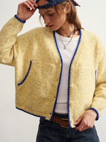 Bohemela 女款拼色休閒百搭日常開襟衫 - 淡黃色 - 查看 5