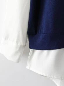 SHEIN LUNE ملابس علوية نسائي مقاس كبير بتصميم ألوان متباينة ورقعات وياقة وأكمام طويلة، ستايل 2 في 1 كاجوال للتنقل اليومي والعمل - أزرق بحري - مشاهدة 6