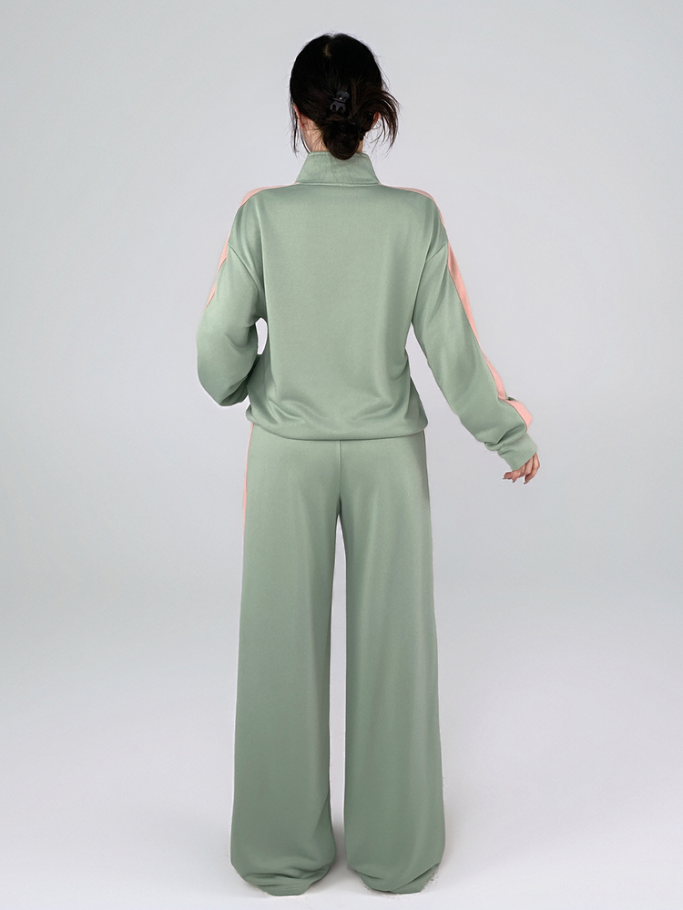 DAZY 女款拼色拉鍊連帽外套與運動長褲運動服套裝 - 綠色 - 查看 7