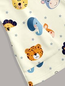 PopScrub Fun Animal Meeting Lion Tiger Elephant Cow Deer Star Pattern Women's Scrub Uniform Top - Multicolor - View 4