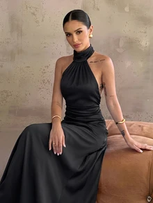 Firerie Women's Elegant Pleated Mermaid Hem Dress - Black - View 5