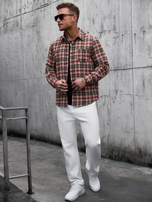 Manfinity CasualCool 男士格紋口袋單排扣長袖時尚襯衫 - 彩色 - 查看 7