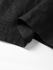 Linhara CURVE Plus Size Autumn/Winter Premium Black Stand Collar Front Button New Chinese Style Long Sleeve Straight Leg Pants With Pockets 2 Pieces Set - Black - View 6